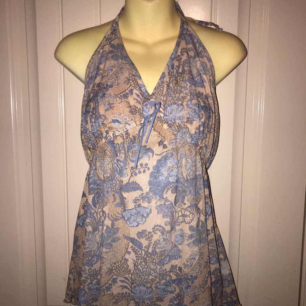 4/$10 item🤑 MOTHERHOOD Maternity Tan & Blue Paisley Halter with breast panel